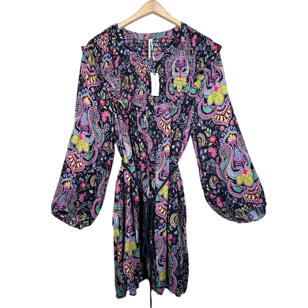 ANTHROPOLOGIE Vibrant Tunisian Paisley Smocked Boho Cover-Up Tunic - Picture 15 of 16